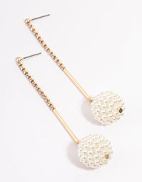 Gold Cupchain Pearl Fireball Drop Earrings - link has visual effect only