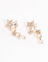 Gold Pearl & Star Graduated Star Earrings - link has visual effect only
