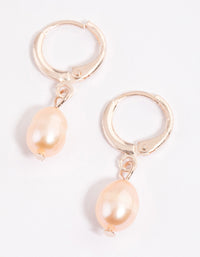 Rose Gold Simple Freshwater Pearls Huggie Earrings - link has visual effect only