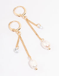 Gold Freshwater Pearls & Diamante Chain Huggie Earrings - link has visual effect only