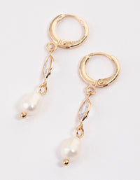 Gold Freshwater Pearl Marquise Huggie Earrings - link has visual effect only