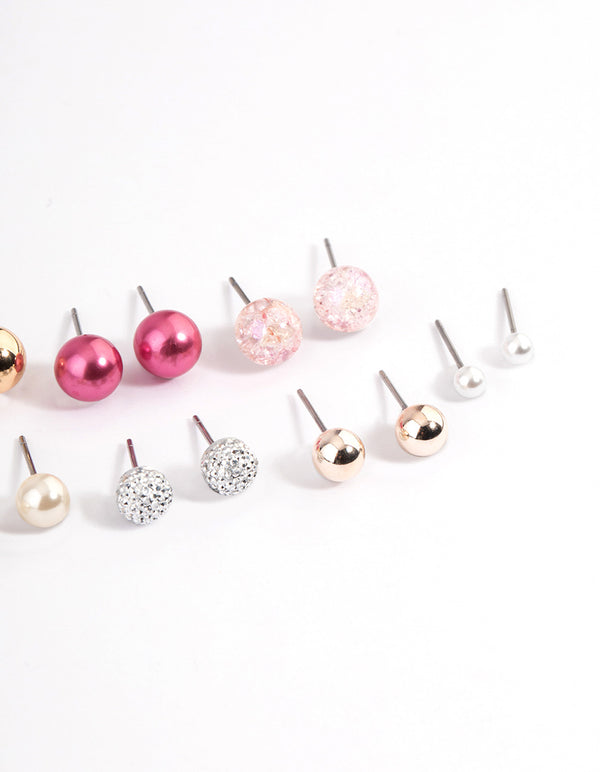 Pink Multi Ball & Beaded Earrings 8-Pack