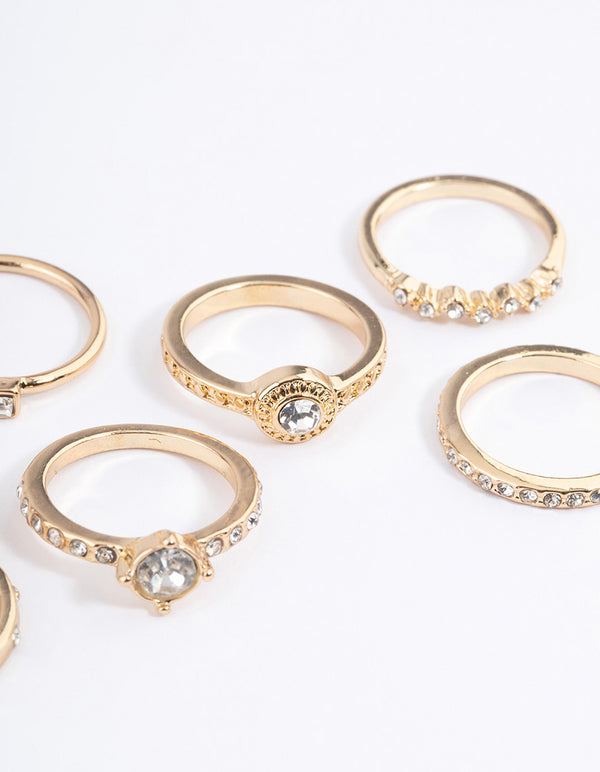 Gold Crystal Halo Diamante Ring 8-Pack
