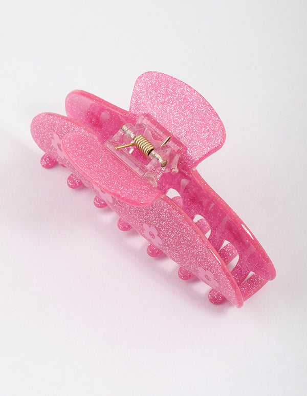 Acrylic Pink Glitter Flower Claw Clip