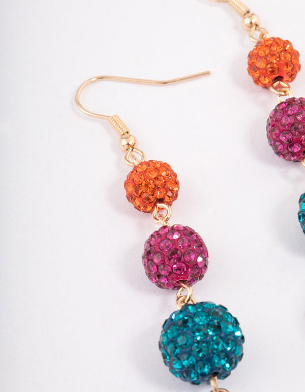 Gold Triple Ball Drop Earrings