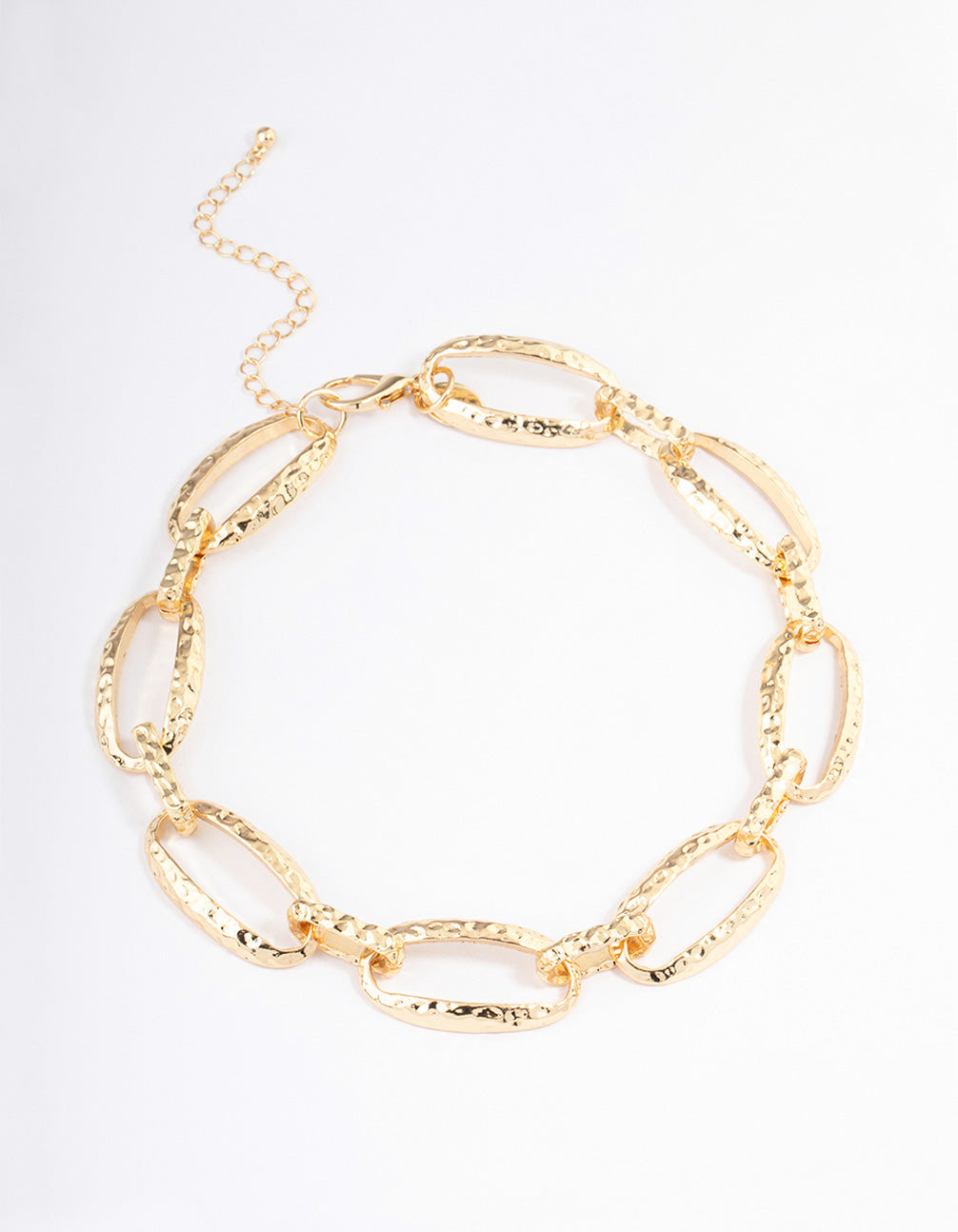 Gold Plated Large Hammered Oval Link Necklace