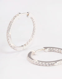 Silver Plated Brass  Cubic Zirconia Pave Huggie Hoop Earrings - link has visual effect only