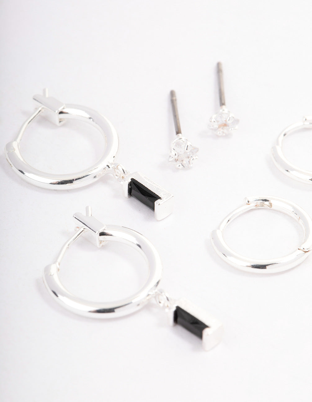 Silver Plated Brass  Cubic Zirconia Huggie Earrings Pack