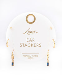 Gold Plated Brass Cubic Zirconia Emerald Cut Huggie Earrings Pack - link has visual effect only