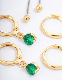Gold Plated Brass Cubic Zirconia Round Cut Huggie Earrings Pack - link has visual effect only