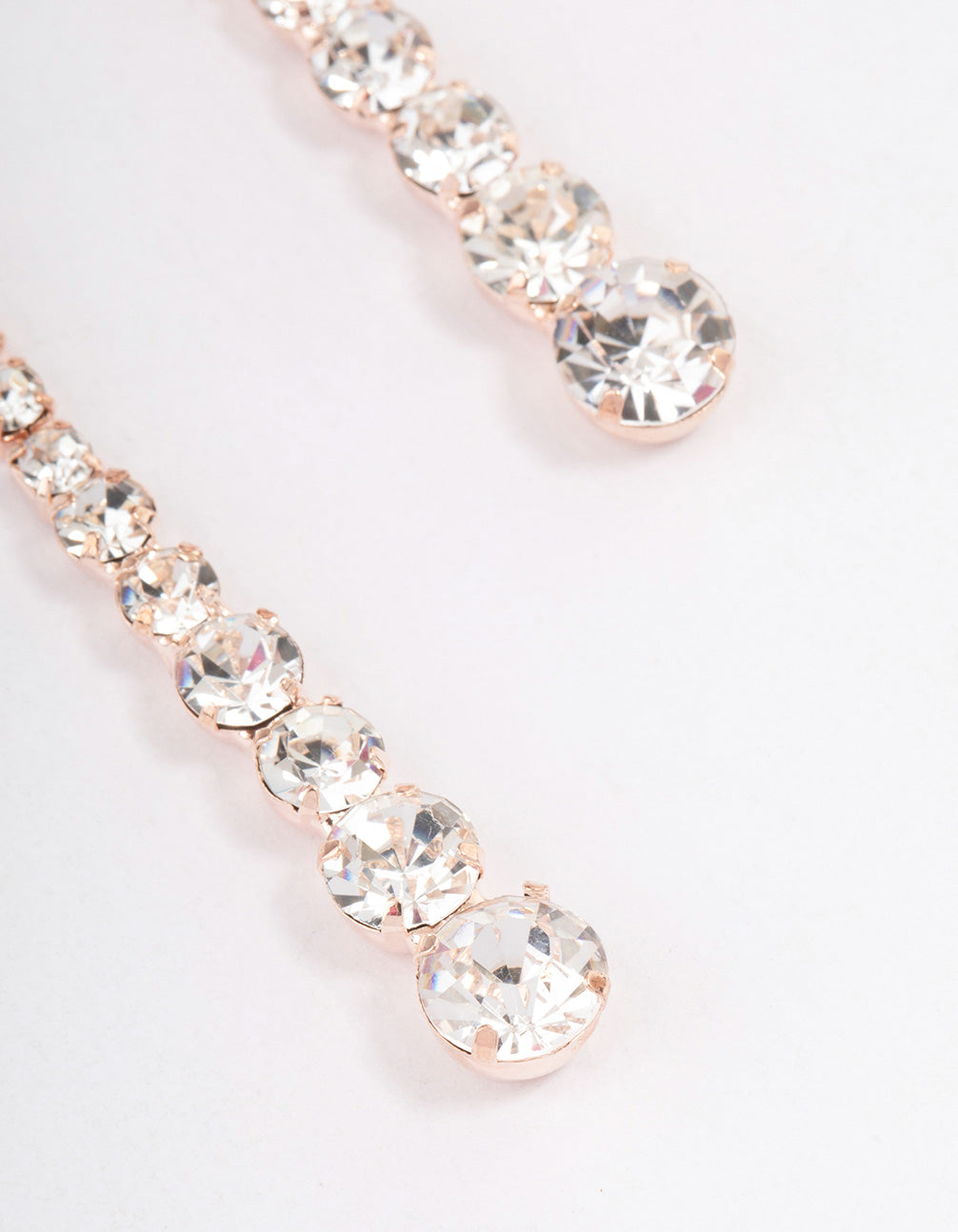 Rose Gold Diamante Graduated Straight Drop Earrings