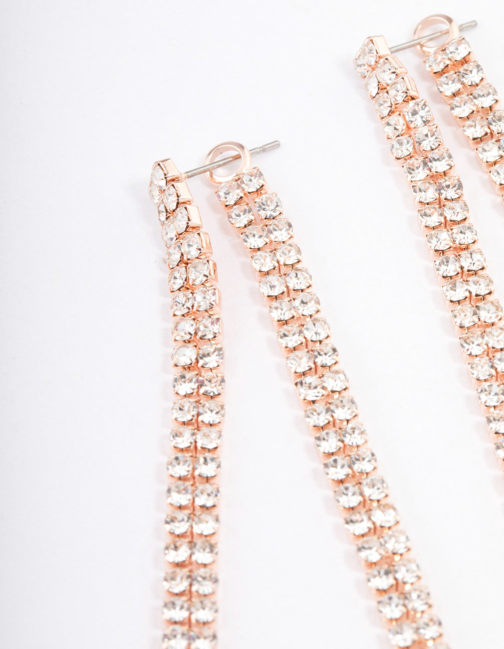 Rose Gold Front & Back Diamante Drop Earrings