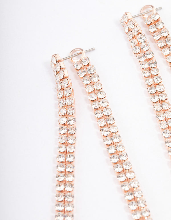 Rose Gold Front & Back Diamante Drop Earrings