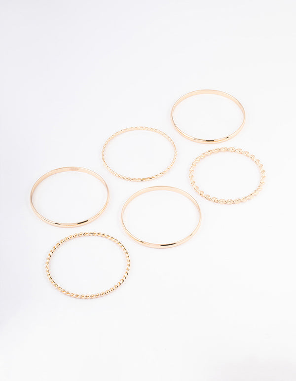 Gold Twisted & Plain Bracelet 6-Pack