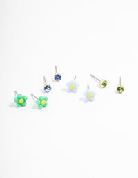 Green & Blue Flower Stud Earrings 4-Pack - link has visual effect only