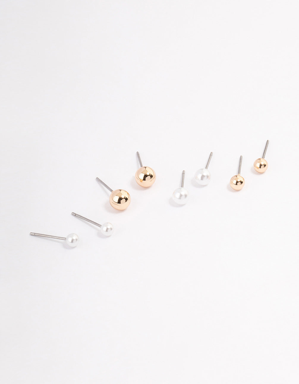 Gold Pearl & Ball Stud Earrings 4-Pack