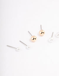 Gold Pearl & Ball Stud Earrings 4-Pack - link has visual effect only