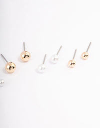 Gold Pearl & Ball Stud Earrings 4-Pack - link has visual effect only