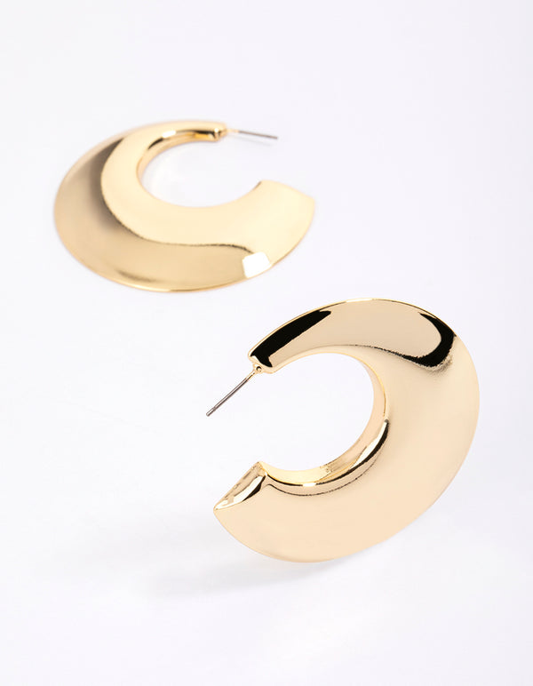 Gold Plated Brass Chubby Disc Hoop Earrings