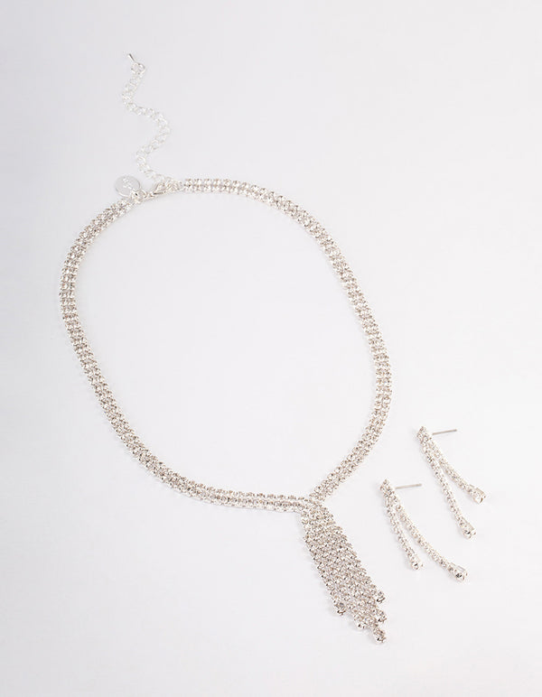 Silver Diamante Tassel Cupchain Jewellery Set