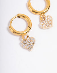 Gold Plated Surgical Steel Cubic Zirconia Floated Heart Huggie Earrings - link has visual effect only