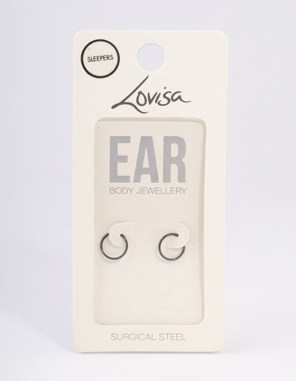 Black Coated Surgical Steel Fine Sleeper Earrings 8mm