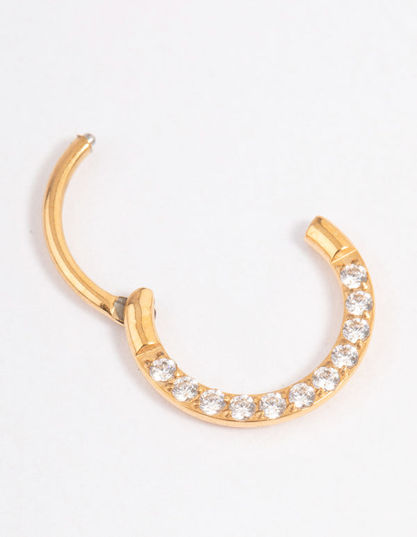 Gold Plated Titanium Cubic Zirconia Clicker Earring 7mm