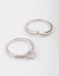 Silver Plated Glamorous V-Stack Ring Set - link has visual effect only