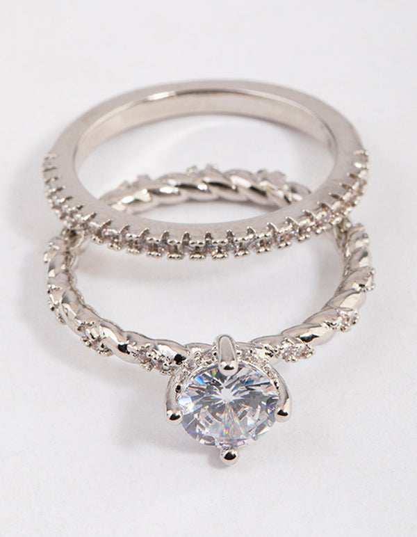 Silver Double Stack Rope Ring Set