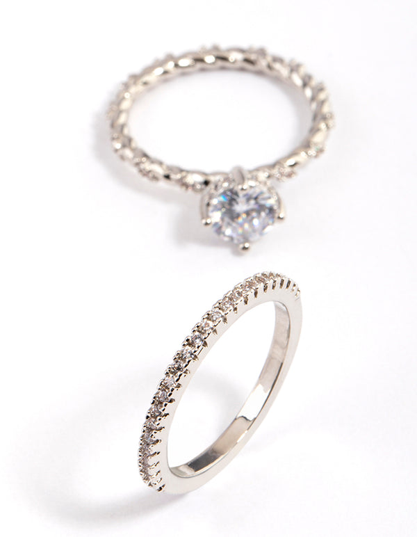 Silver Double Stack Rope Ring Set