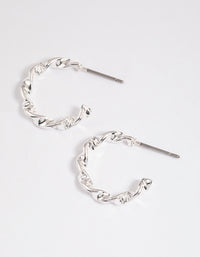 Silver Warped Text Huggie Earrings - link has visual effect only