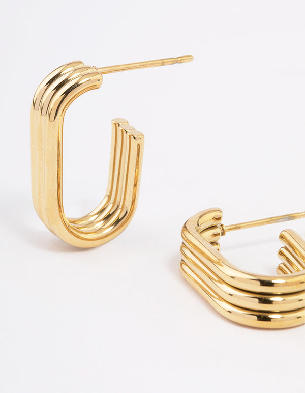 Waterproof Gold Plated Stainless Steel Trio Oval Huggie Earrings