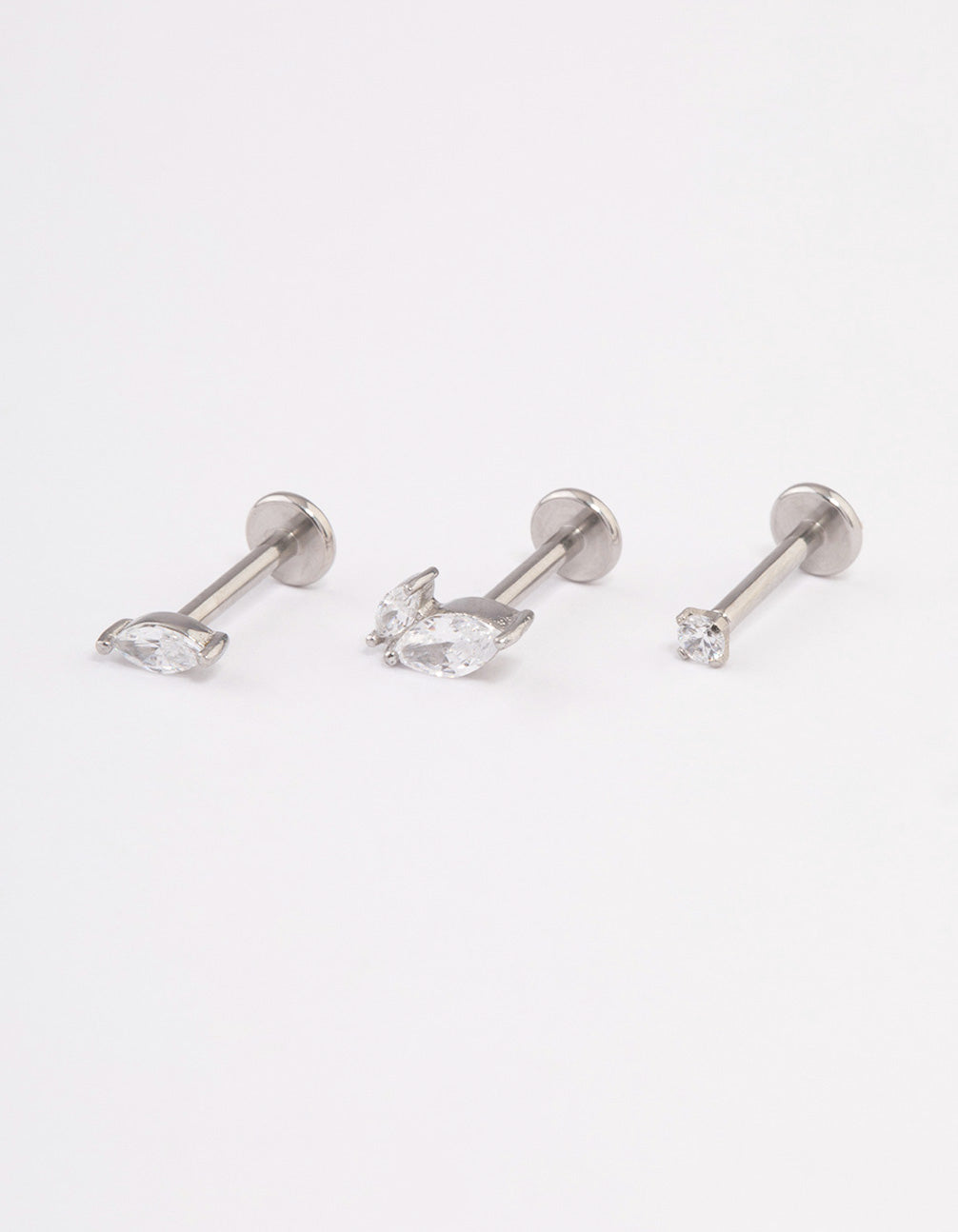 Surgical Steel Cubic Zirconia Leaf  Threadless Flat Back Studs Pack