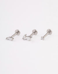 Surgical Steel Cubic Zirconia Leaf  Threadless Flat Back Studs Pack - link has visual effect only
