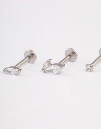 Surgical Steel Cubic Zirconia Leaf  Threadless Flat Back Studs Pack - link has visual effect only