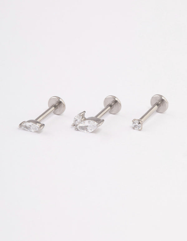 Surgical Steel Cubic Zirconia Leaf  Threadless Flat Back Studs Pack