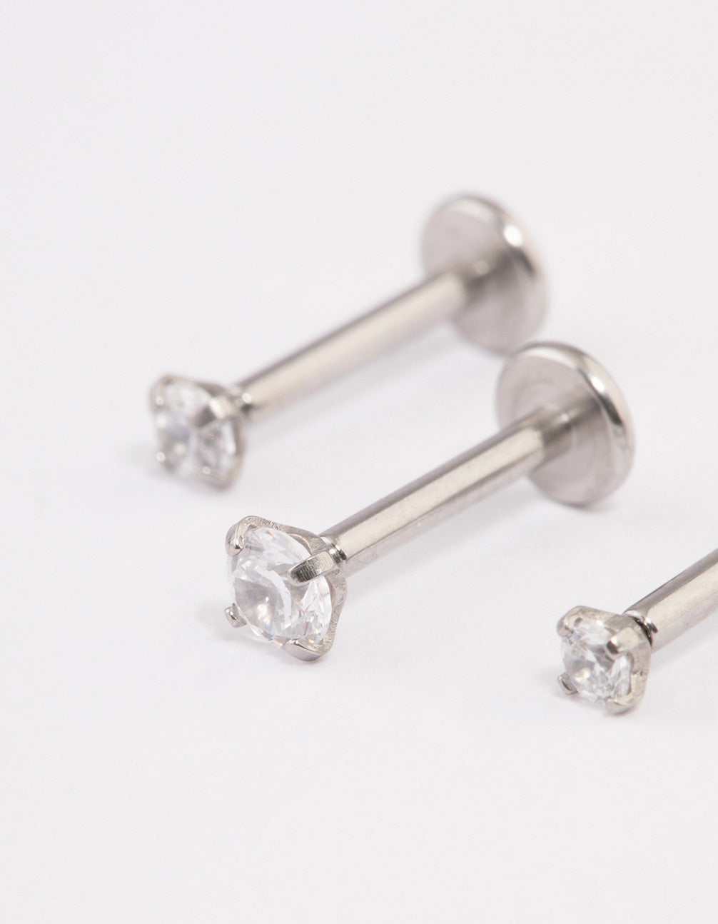 Surgical Steel Cubic Zirconia Threadless Flat Back Studs Pack