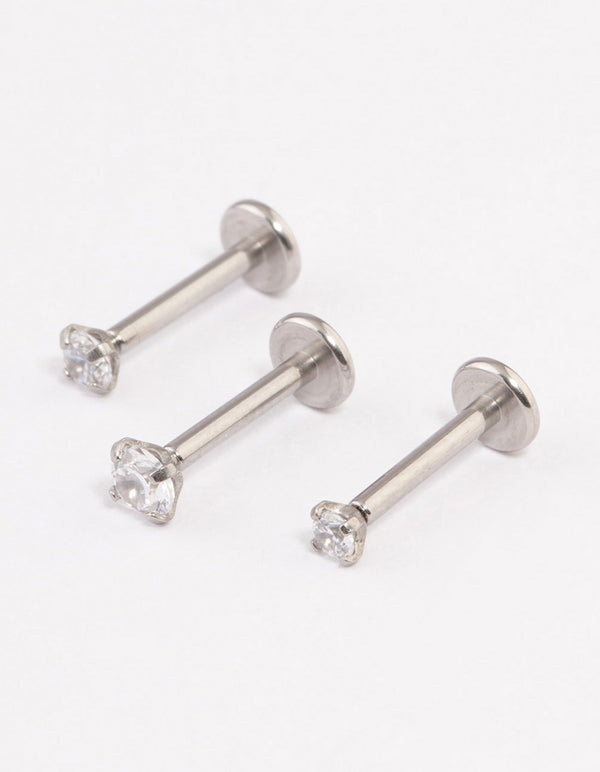 Surgical Steel Cubic Zirconia Threadless Flat Back Studs Pack