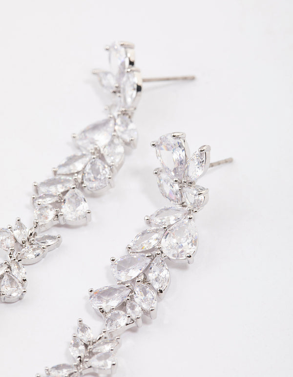 Silver Petal Drop Earrings
