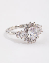 Rhodium Oval & Baguette Cocktail Ring - link has visual effect only