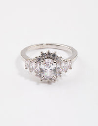 Rhodium Oval & Baguette Cocktail Ring - link has visual effect only
