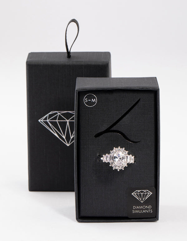 Rhodium Oval & Baguette Cocktail Ring