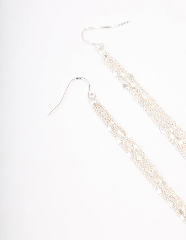 Silver Multi Row Chain Drop Earrings