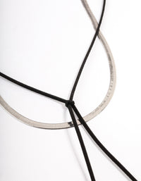 Silver Snake Chain Black Suede Cord Necklace Pack - link has visual effect only