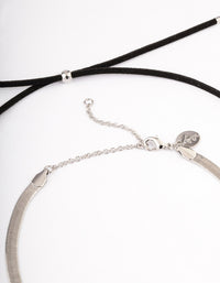 Silver Snake Chain Black Suede Cord Necklace Pack - link has visual effect only