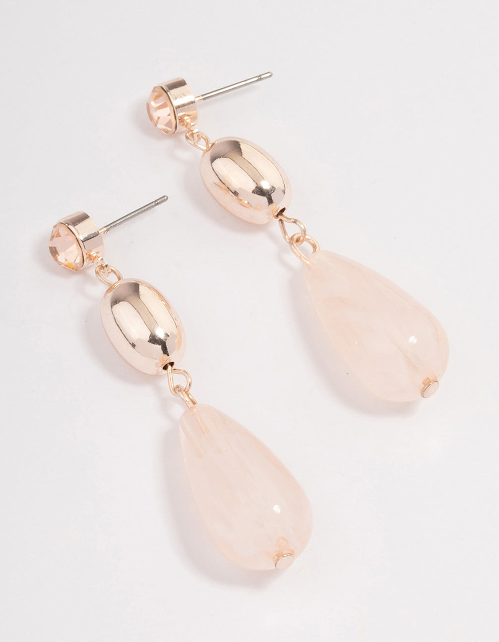 Rose Gold Ball & Pink Beaded Drop Earrings