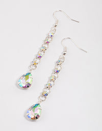 Silver Diamante Link Pear Drop Earrings - link has visual effect only