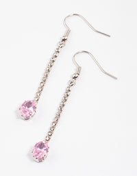 Silver Cup Chain Pink Stone Drop Earrings - link has visual effect only