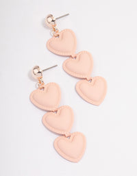 Pink Coated Triple Heart Drop Earrings - link has visual effect only