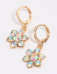 Gold Diamante Flower Huggie Earrings - link has visual effect only